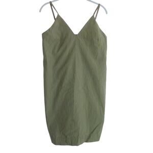 Everlane The Poplin Slip Dress V-Neck Kalamata Green Women 00